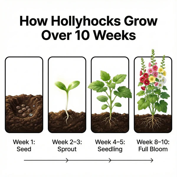 Hollyhock Seeds – Vibrant Multicolour, Easy-Grow Garden Flowers.